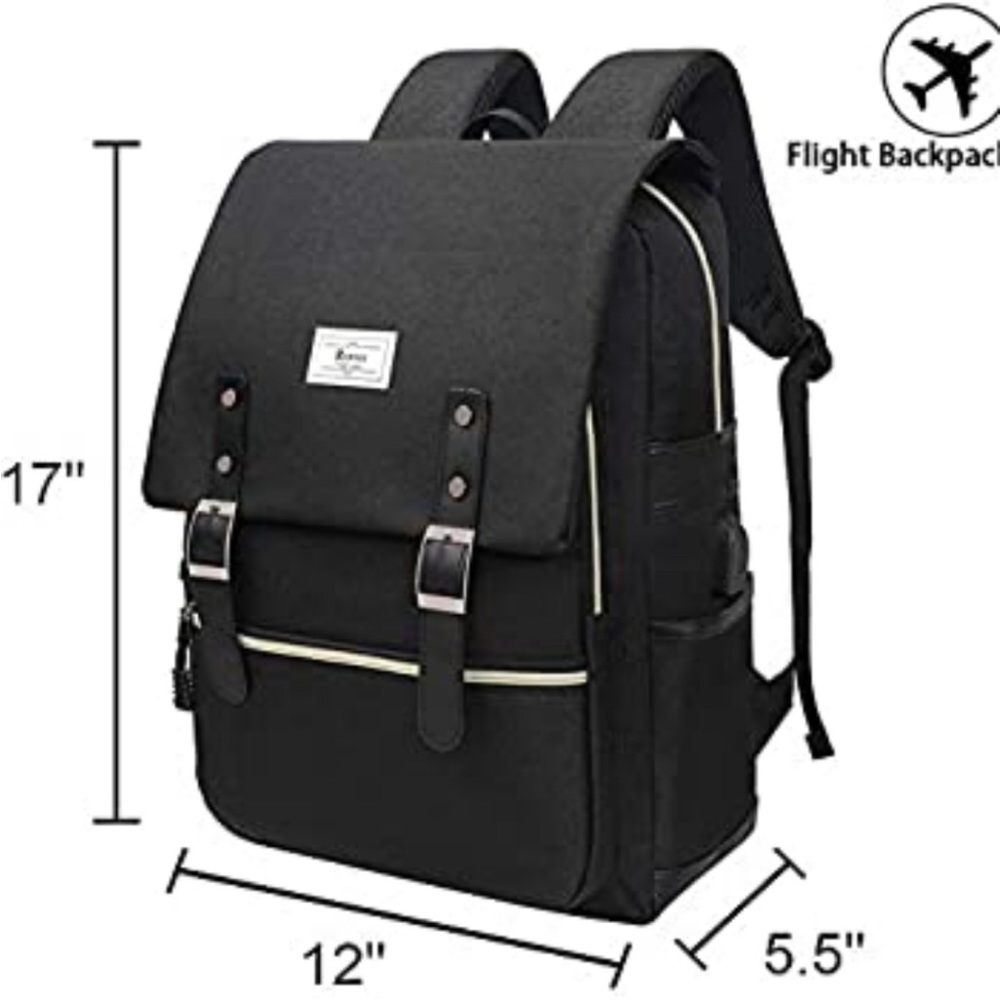 ⚜️Black Canvas Flap Backpack for Women - Picture 3 of 15